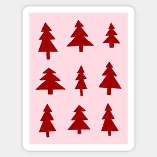 Red Christmas Tree Pattern on Pink Sticker